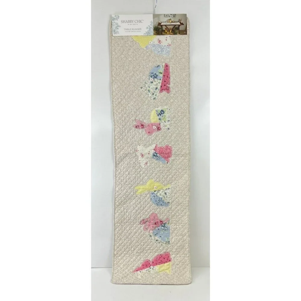 Shabby Chic Quilted Table Runner With Bunny Appliqués 14